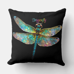 Stained Glass Colorful Dragonfly Cushion