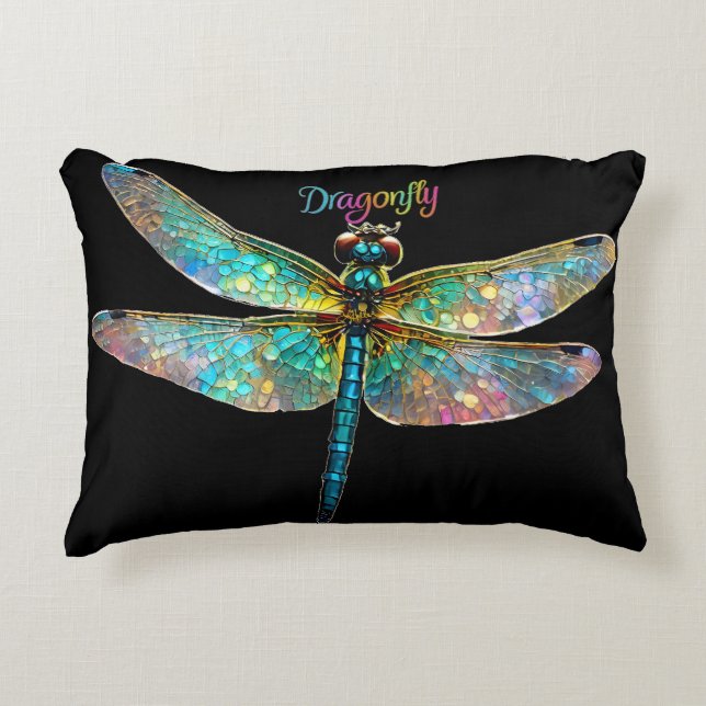 Stained Glass Colorful Dragonfly Decorative Cushion (Front)