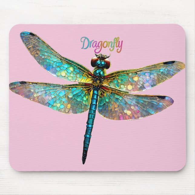 Stained Glass Colorful Dragonfly Mouse Mat (Front)