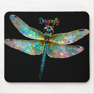 Stained Glass Colorful Dragonfly Mouse Mat