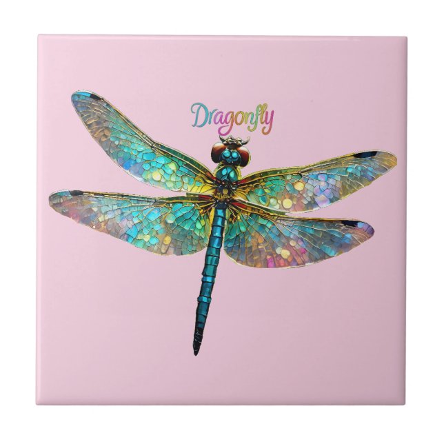 Stained Glass Colorful Dragonfly Tile (Front)