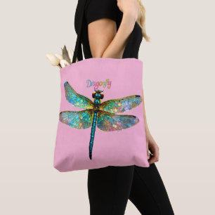 Stained Glass Colorful Dragonfly Tote Bag