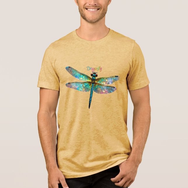 Stained Glass Colorful Dragonfly Tri-Blend Shirt (Front)