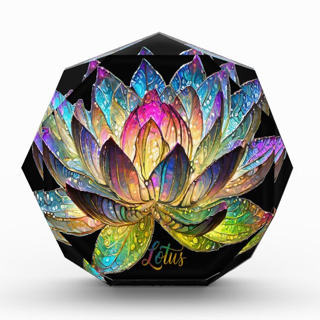 Stained Glass Colorful Lotus Flower on Black Photo Block (Front)