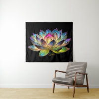 Stained Glass Colorful Lotus Flower on Black