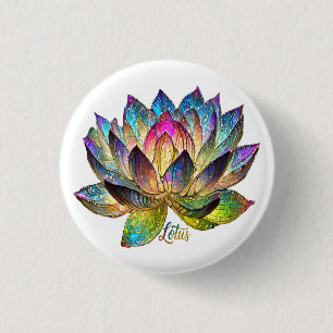 Stained Glass Colorful Lotus Flower on White  3 Cm Round Badge