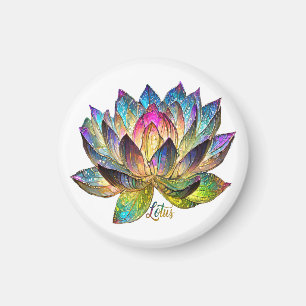 Stained Glass Colorful Lotus Flower on White Magnet