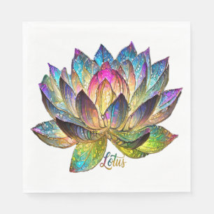 Stained Glass Colorful Lotus Flower on White Napkin