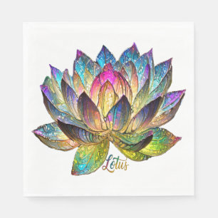 Stained Glass Colorful Lotus Flower on White Napkin