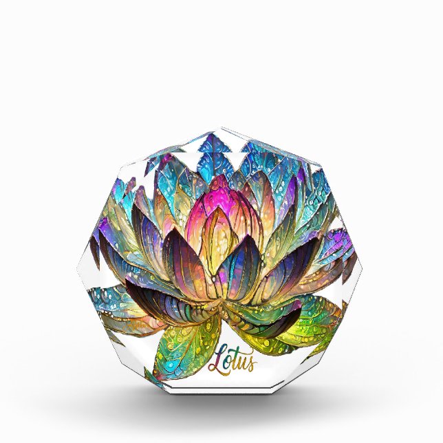 Stained Glass Colorful Lotus Flower on White Photo Block (Front)