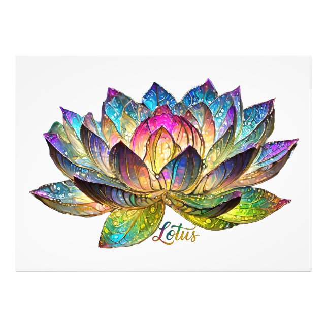 Stained Glass Colorful Lotus Flower on White Photo Print (Front)