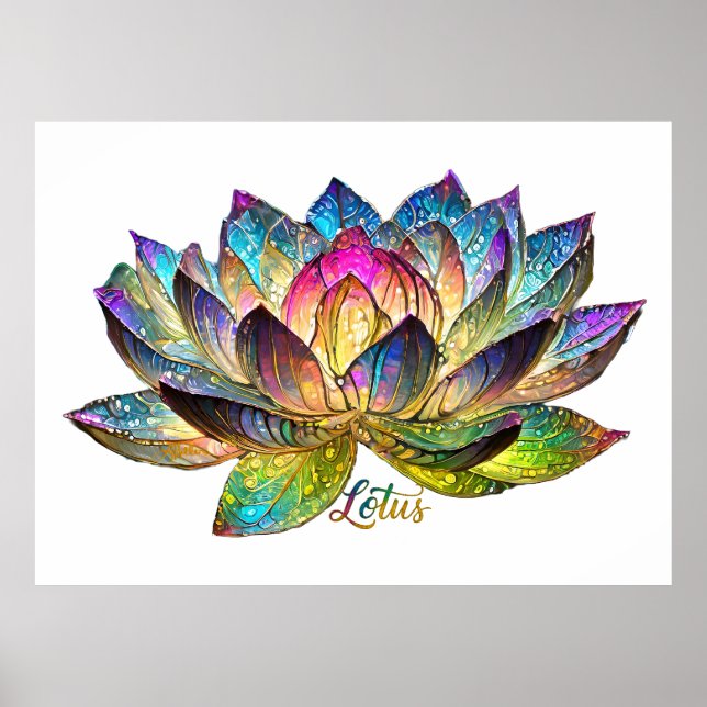 Stained Glass Colorful Lotus Flower on White Poster (Front)