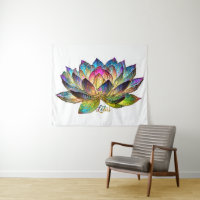 Stained Glass Colorful Lotus Flower on White