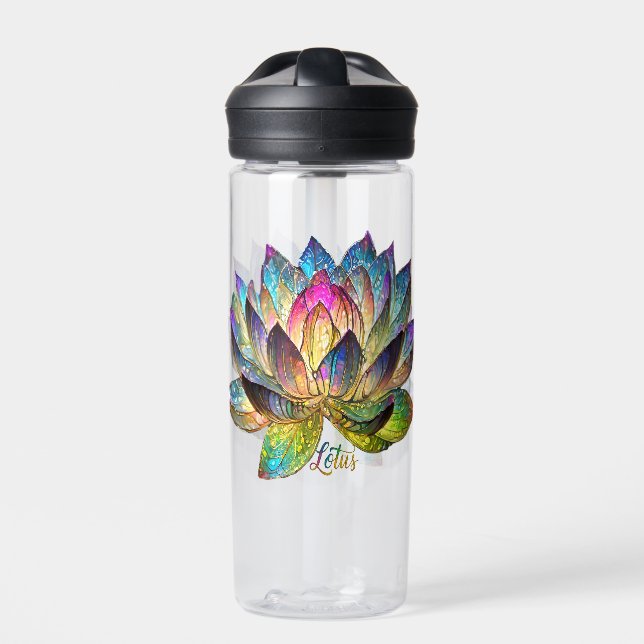 Stained Glass Colorful Lotus Flower  Water Bottle (Front)