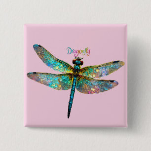Stained Glass Colourful Dragonfly 15 Cm Square Badge