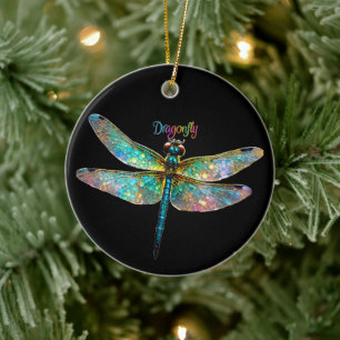 Stained Glass Colourful Dragonfly Ceramic Tree Decoration