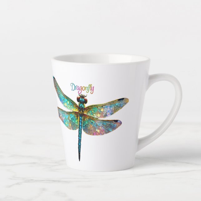 Stained Glass Colourful Dragonfly Latte Mug (Right)
