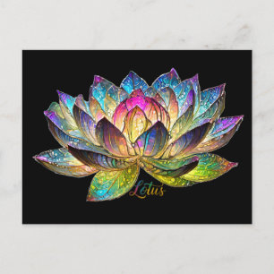 Stained Glass Colourful Lotus Flower on Black Postcard