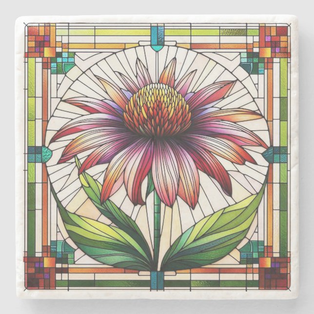 Stained Glass Coneflower #2 Stone Coaster (Front)