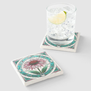 Stained Glass Coneflower Stone Coaster