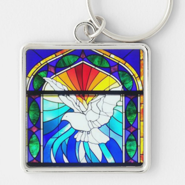 Stained Glass Confirmation Holy Spirit Dove Key Ring (Front)