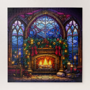 Stained Glass Cosy Vintage Parlour Fireplace Garla Jigsaw Puzzle