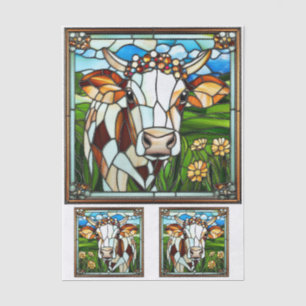 Stained Glass Cow with Floral Crown EK9R Decoupage Tissue Paper