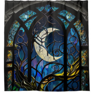 Stained Glass Crescent Moon Shower Curtain
