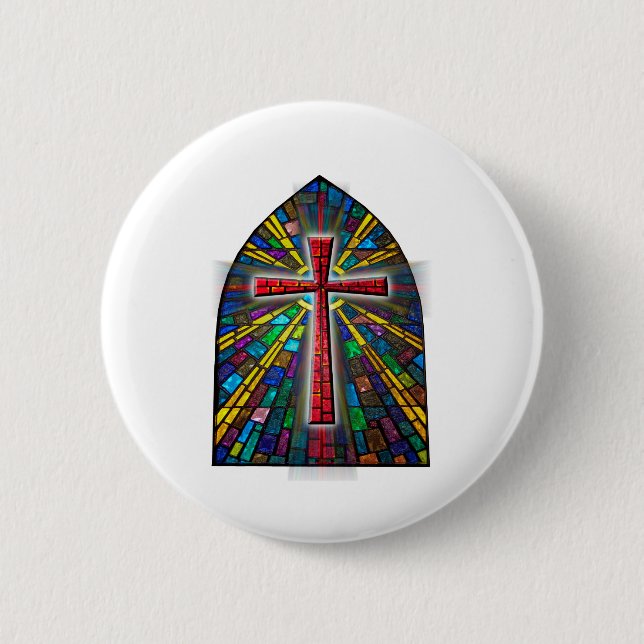 Stained Glass Cross 6 Cm Round Badge (Front)