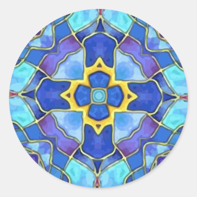 Stained Glass Cross, Christian to Customise Classic Round Sticker (Front)