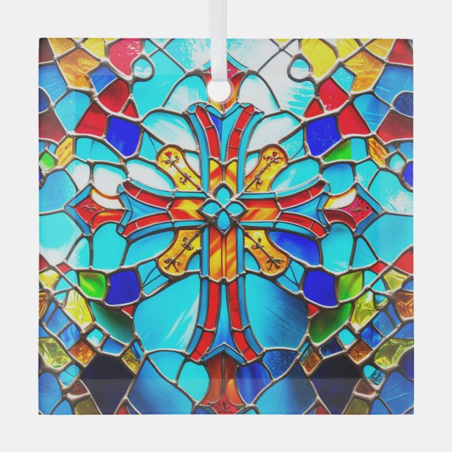 Stained Glass Cross Lightcatcher Glass Ornament (Front)