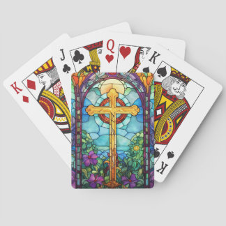 Stained Glass Cross Playing Cards