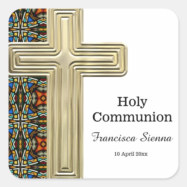 Stained Glass cross Square Sticker (Front)