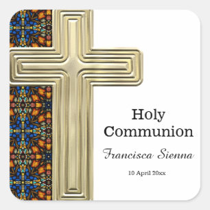 Stained Glass cross Square Sticker