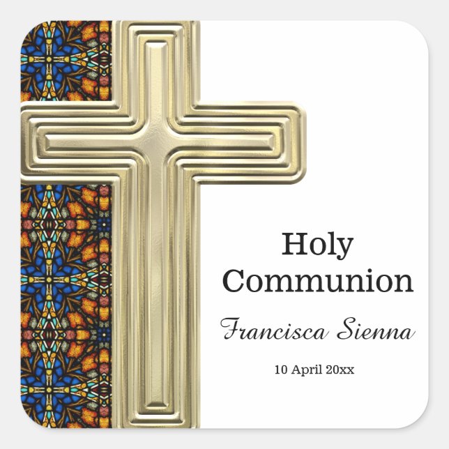 Stained Glass cross Square Sticker (Front)