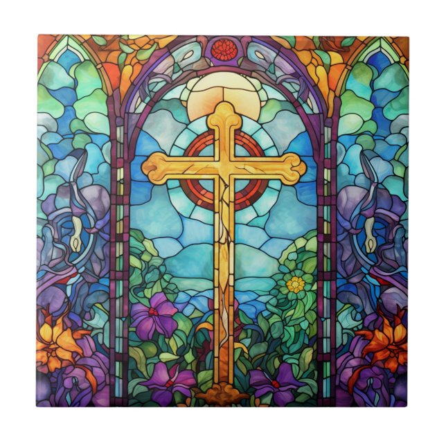 Stained Glass Cross  Tile (Front)