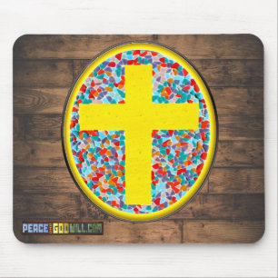 Stained Glass Cross w/website link Mouse Mat