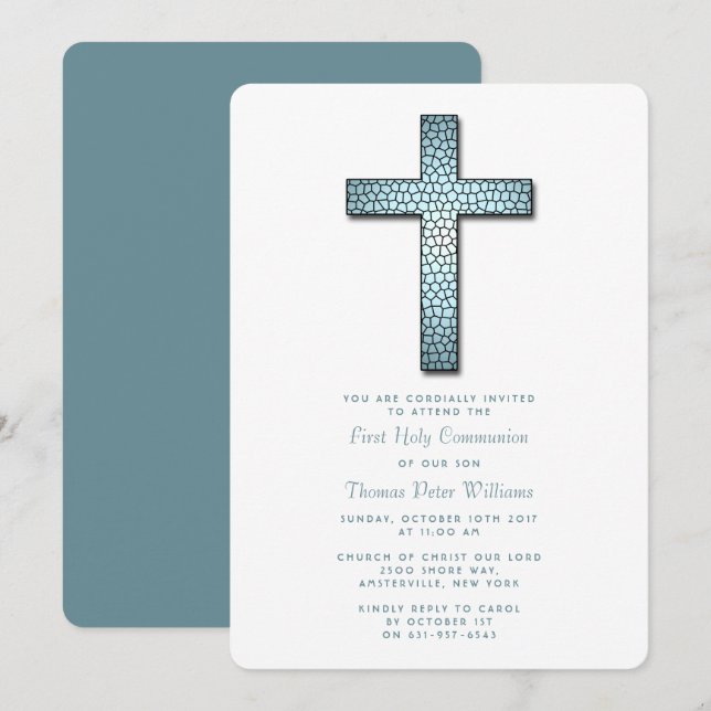 Stained Glass Crucifix Communion or Confirmation Invitation (Front/Back)