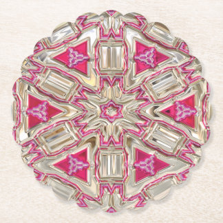 Stained Glass Crystal Gems Reds Golds Scalloped Paper Coaster