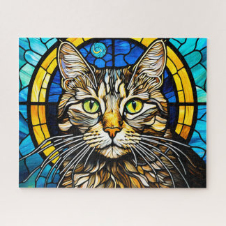 Stained Glass Cute Cat Jigsaw Puzzle