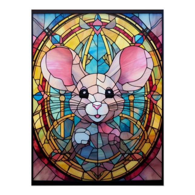 Stained Glass Cute Mouse | Nursery Animal Decor  (Front)