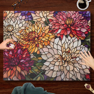 Stained Glass Dahlia Art in Jewel Tones Jigsaw Puzzle