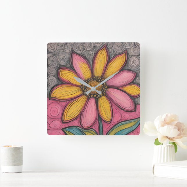 Stained Glass Daisy Clock  (Home)