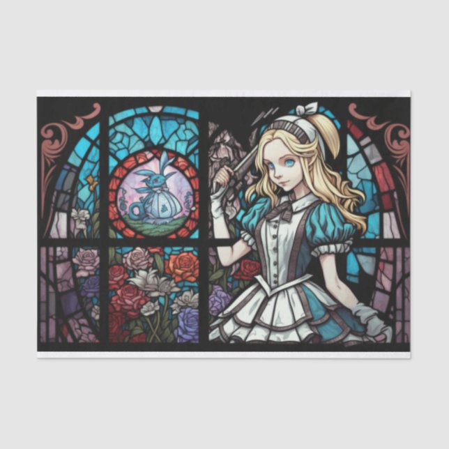 stained glass decoupage alice in wonderland tissue paper (Front)