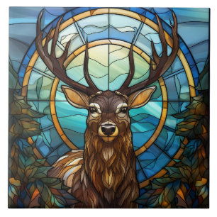 Stained Glass Deer Ceramic Tile