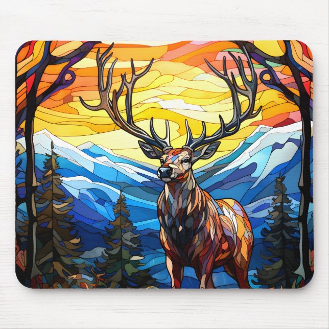 Stained Glass Deer in a Forest Mouse Mat (Front)