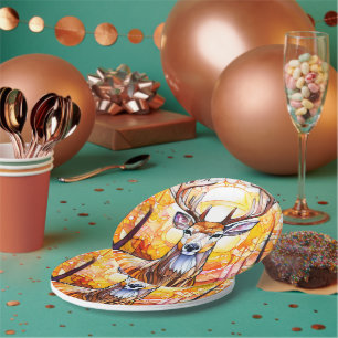 Stained Glass Deer Paper Plate