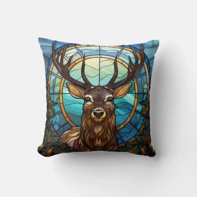Stained Glass Deer Throw Pillow (Front)