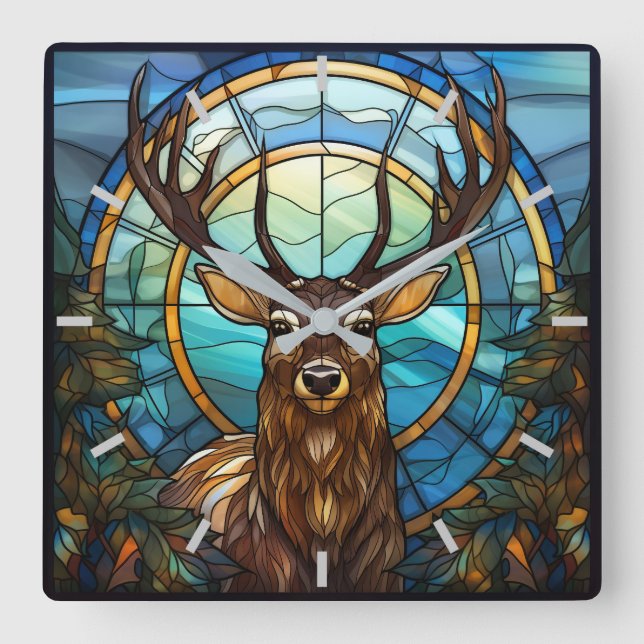 Stained Glass Deer Wall Clock (Front)