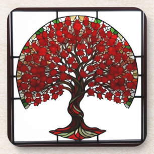Stained Glass Depicting a Tree Coaster